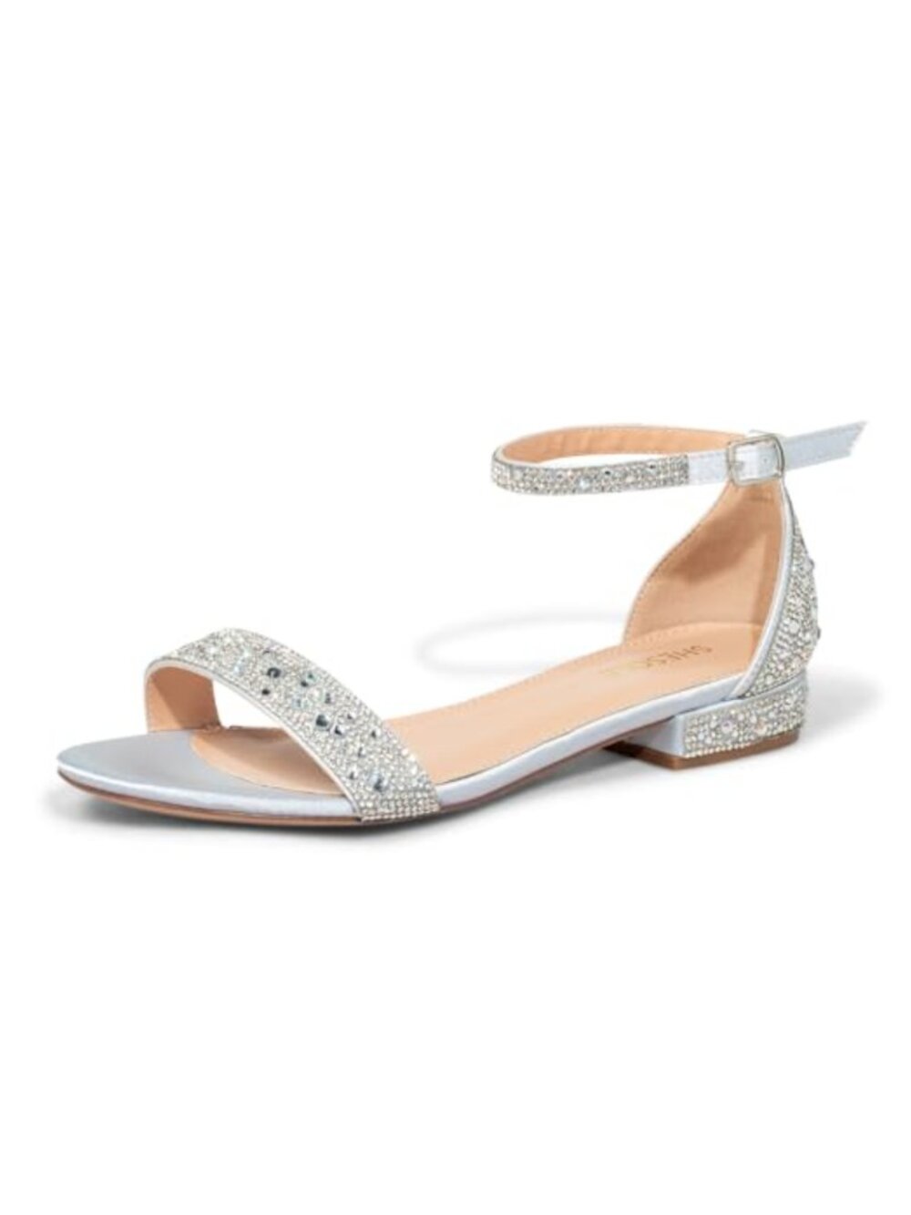 Wide Width Low Block Heel Sandals with Rhinestone Ankle Strap